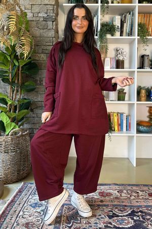 Scamp Raw Seam Funnel Neck Top Burgundy